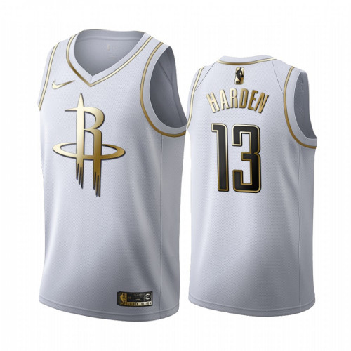 Men's Houston Rockets #13 James Harden White Golden NBA Edition Stitched Jersey